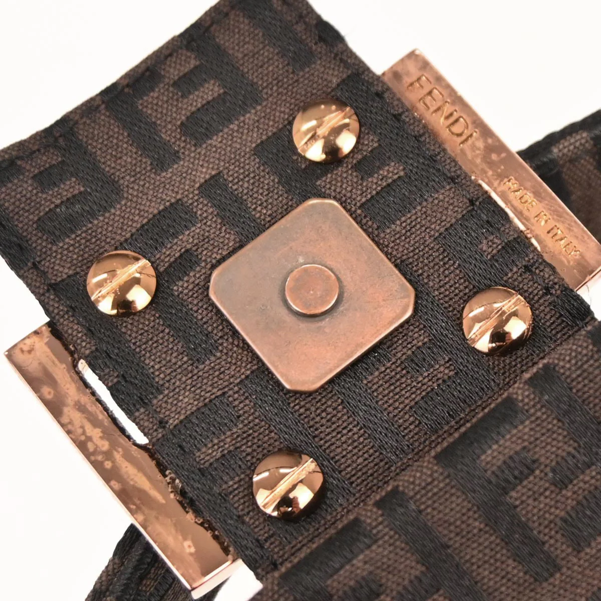 Fendi Brown Canvas Zucchino Baguette Handbag - Image 7