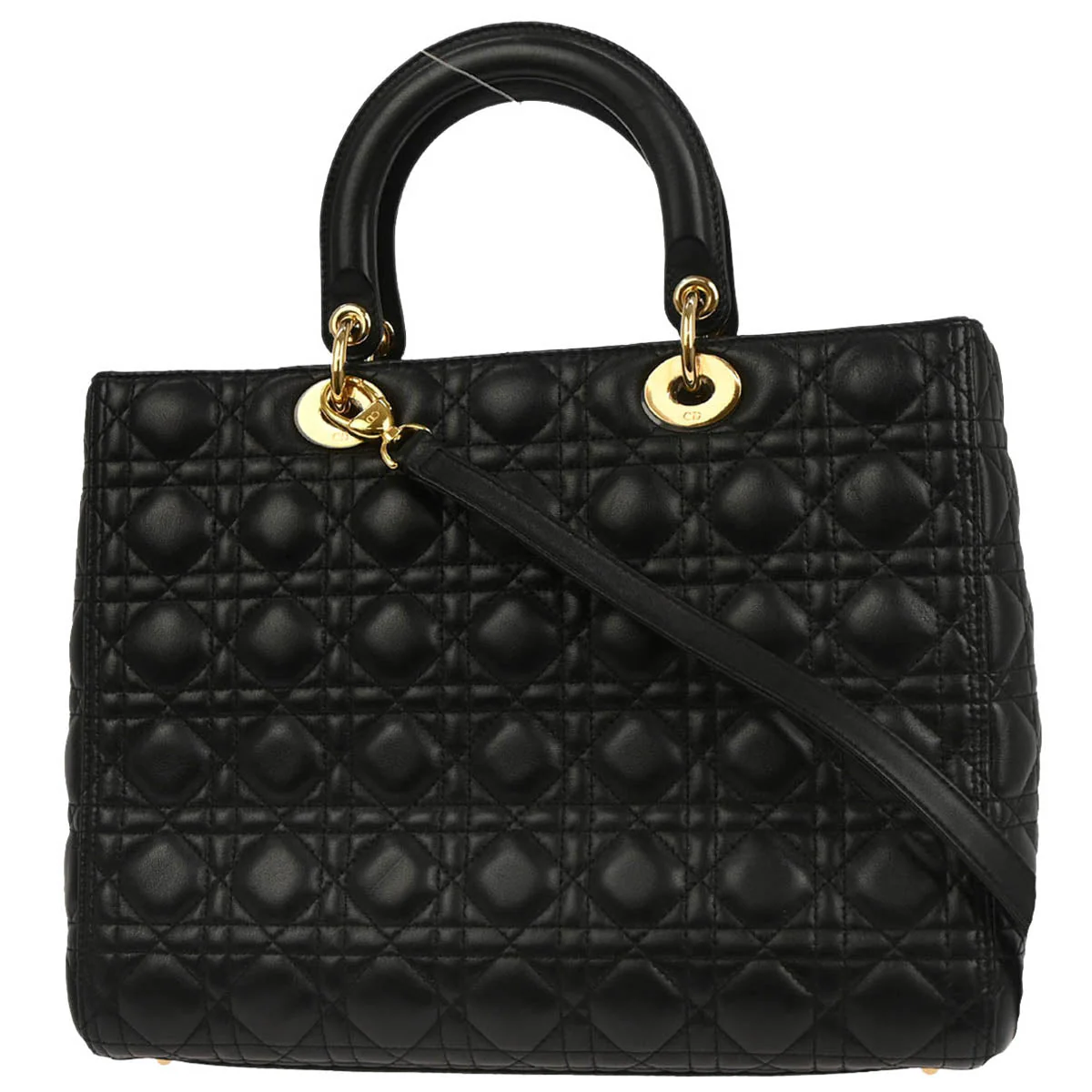 Christian Dior Black Lambskin Large Lady Dior Cannage 2way Shoulder Handbag - Image 2