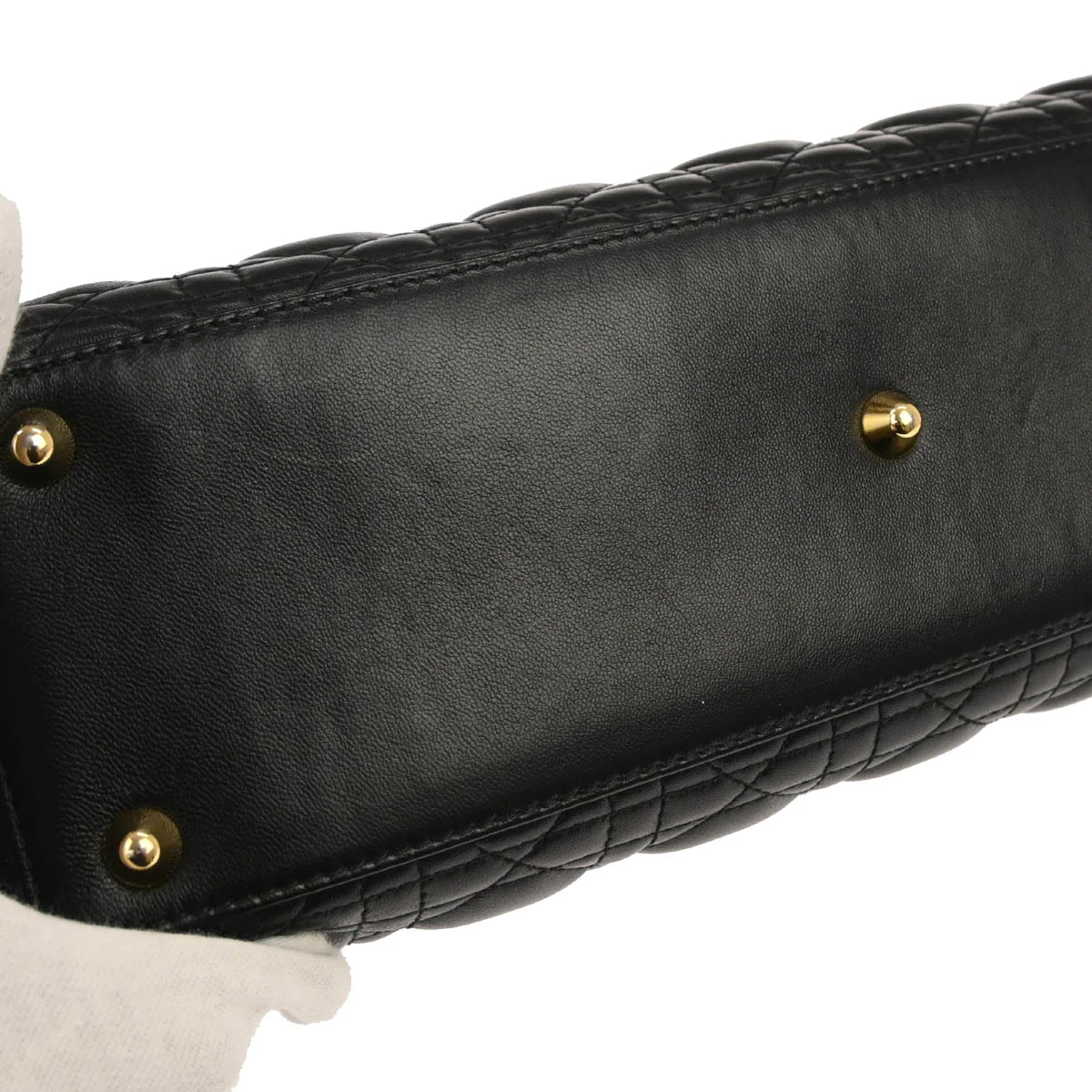 Christian Dior Black Lambskin Large Lady Dior Cannage 2way Shoulder Handbag - Image 3