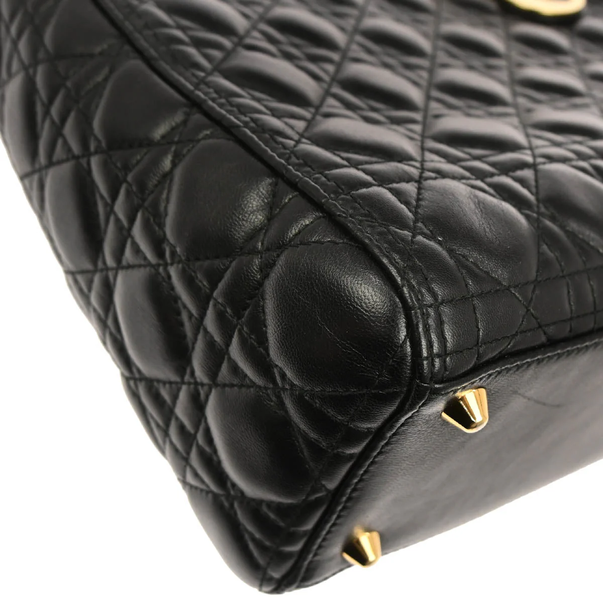 Christian Dior Black Lambskin Large Lady Dior Cannage 2way Shoulder Handbag - Image 4