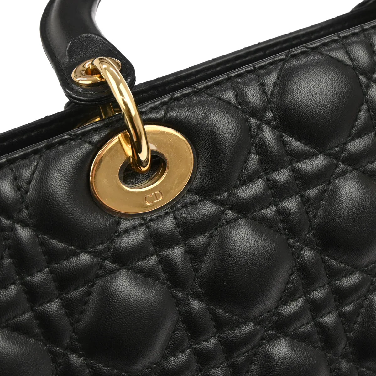 Christian Dior Black Lambskin Large Lady Dior Cannage 2way Shoulder Handbag - Image 5