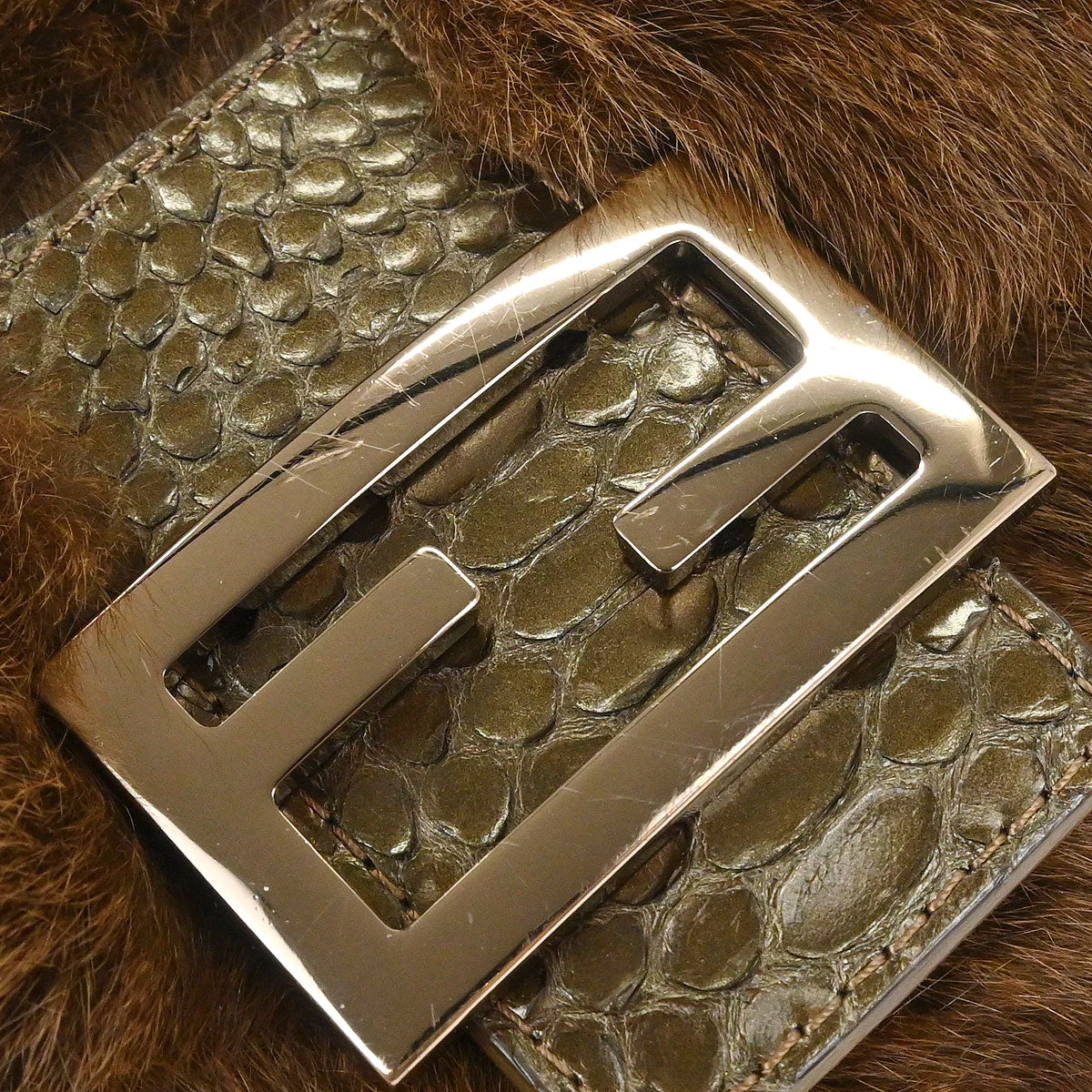 Fendi * Brown Rabbit Python Handbag - Image 4