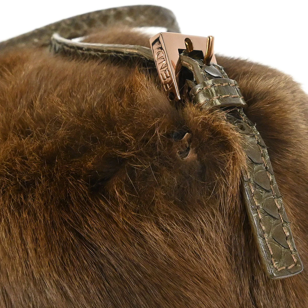 Fendi * Brown Rabbit Python Handbag - Image 5