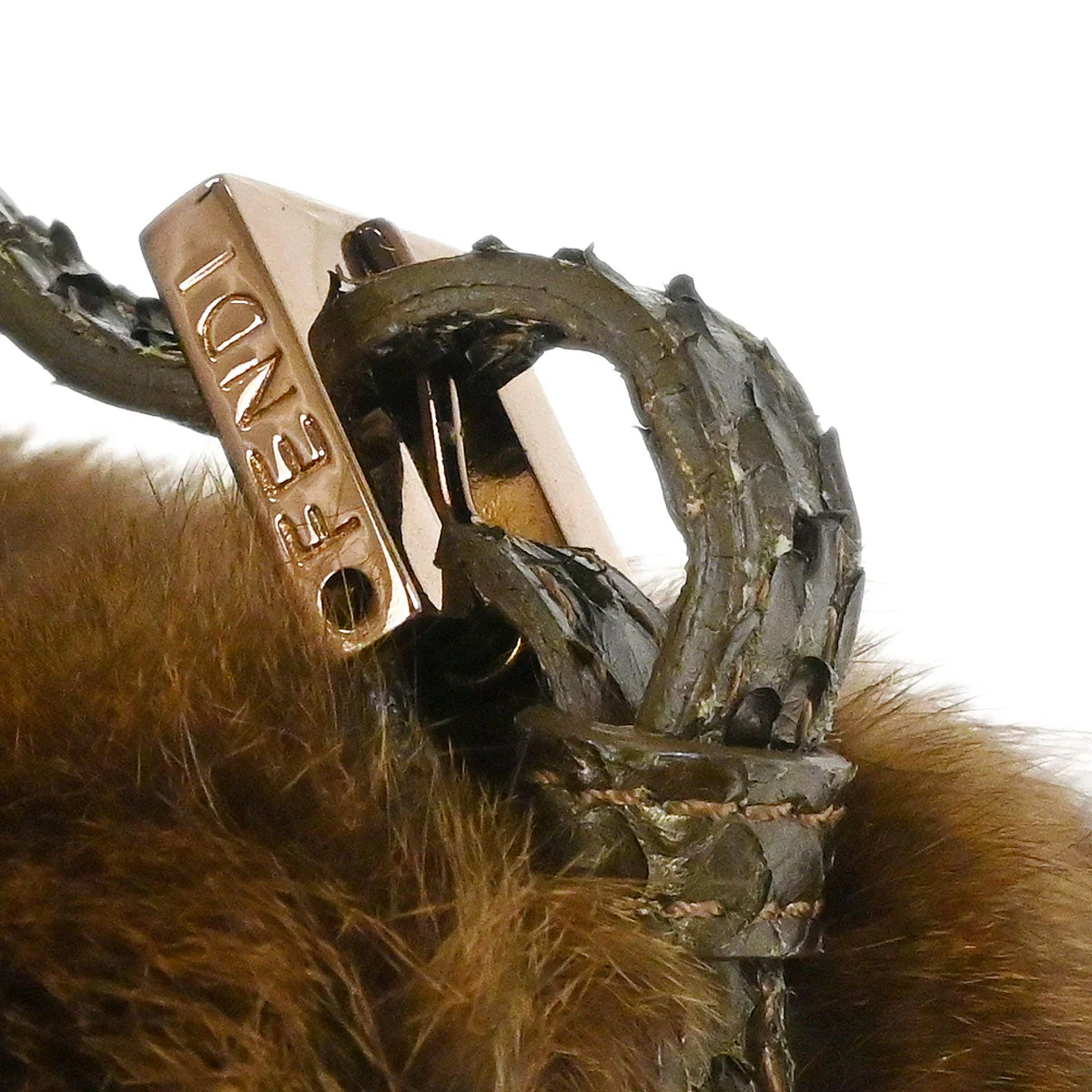 Fendi * Brown Rabbit Python Handbag - Image 6
