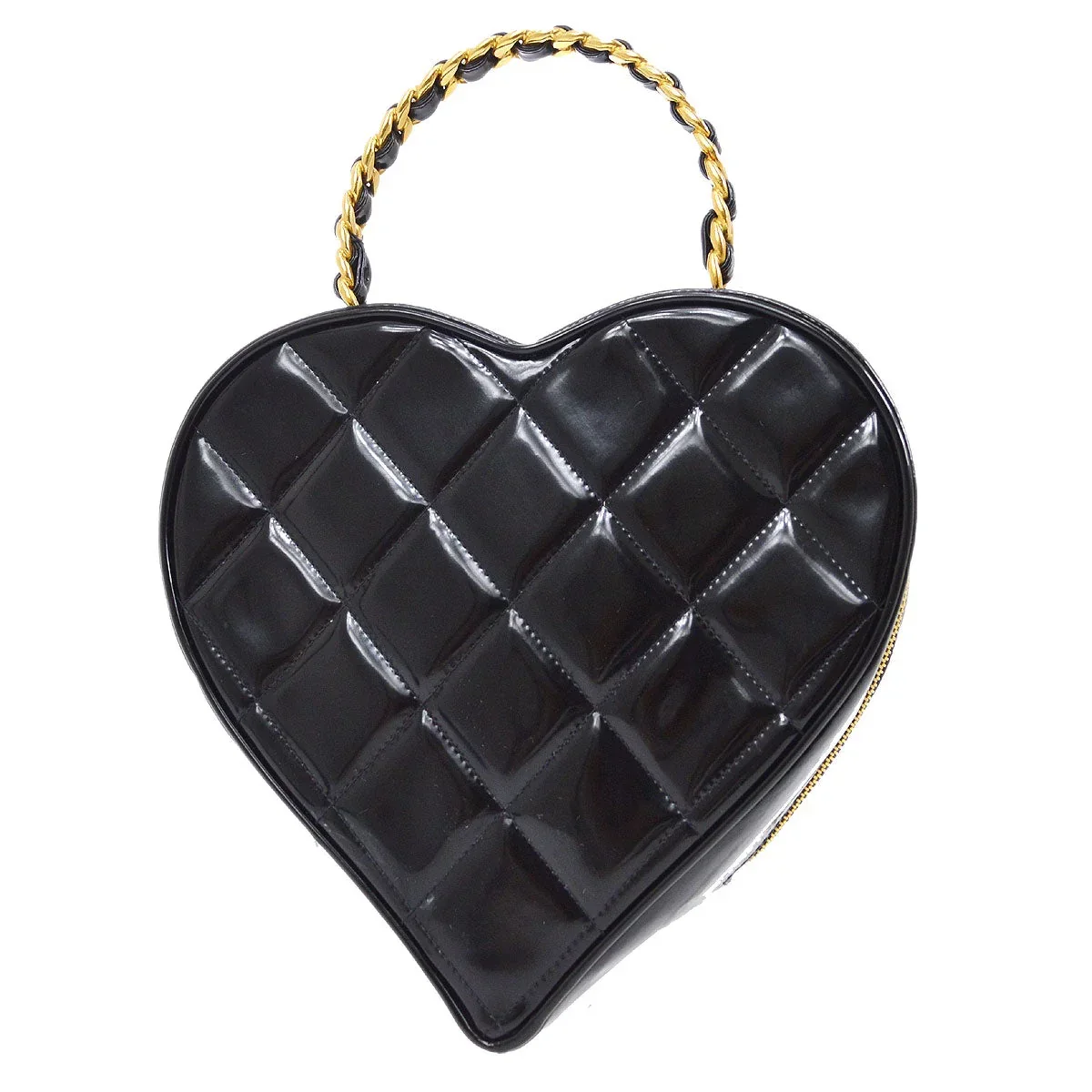 CHANEL * 1995-1996 Black Patent Leather Heart Top Handle Bag - Image 2