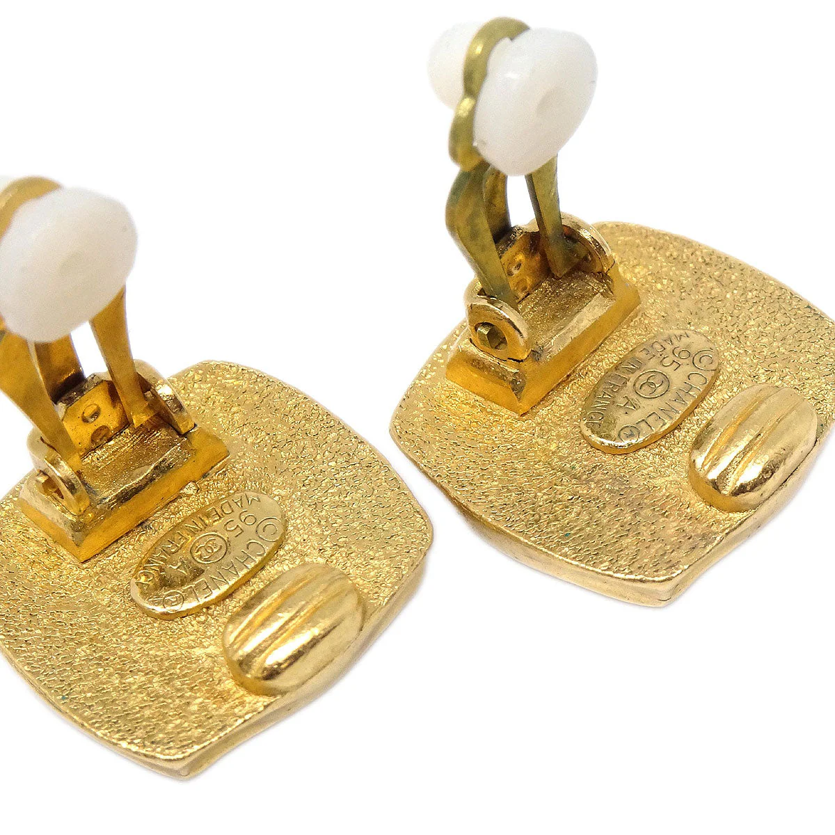 Chanel Square Clip-On Earrings Gold 95A - Image 4