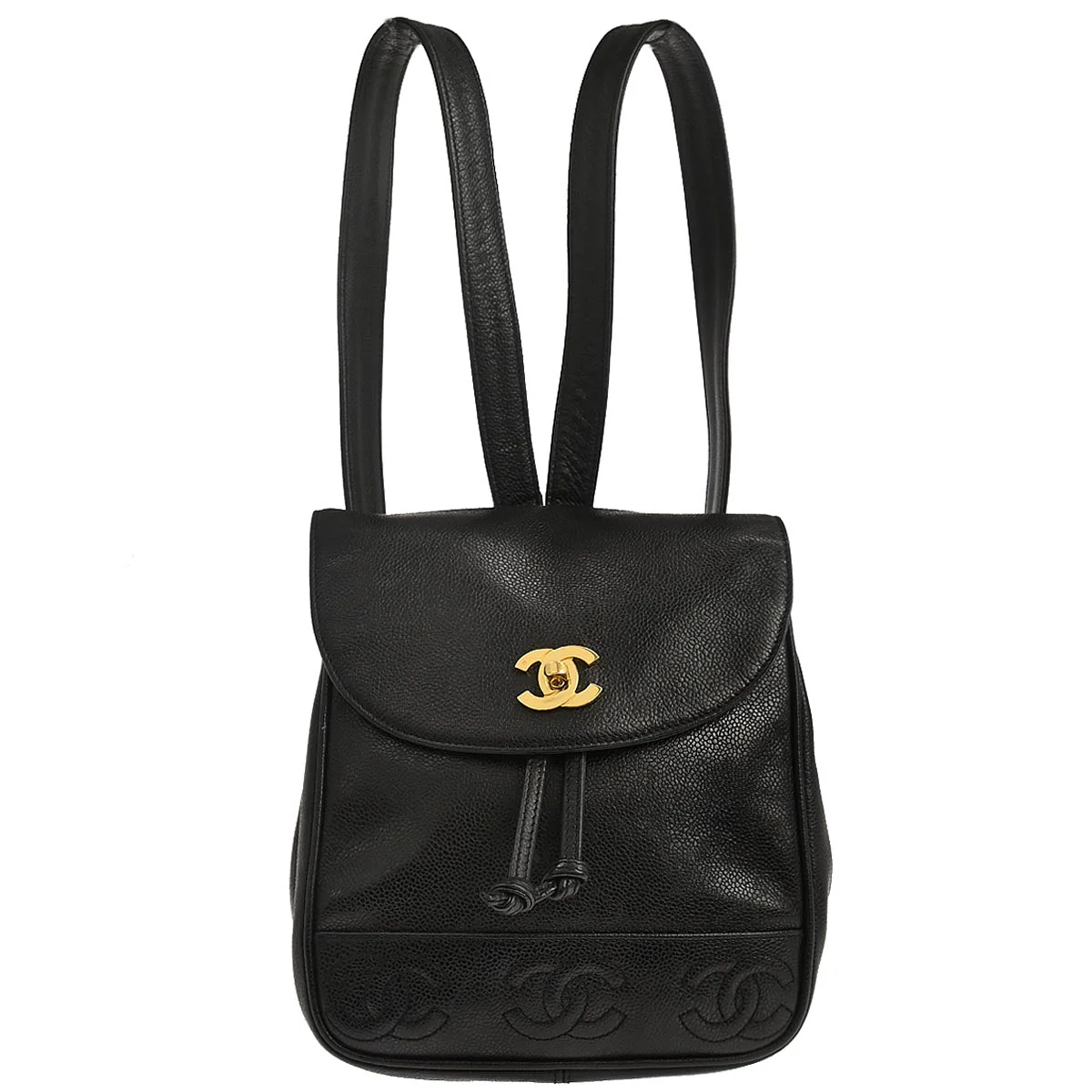 Chanel 1996-1997 Black Caviar Skin Triple CC Backpack