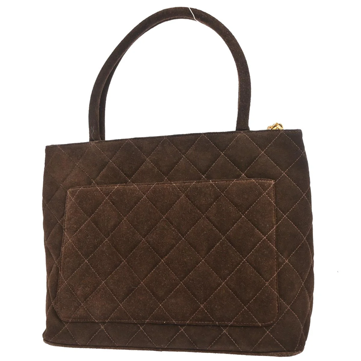 Chanel 1997-1999 Brown Suede Medallion Tote Handbag - Image 2