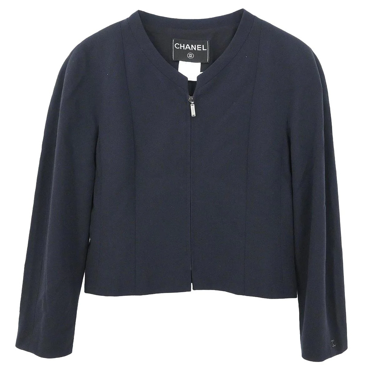 Chanel 1999 Single Breasted Zip Up Jacket Navy #38