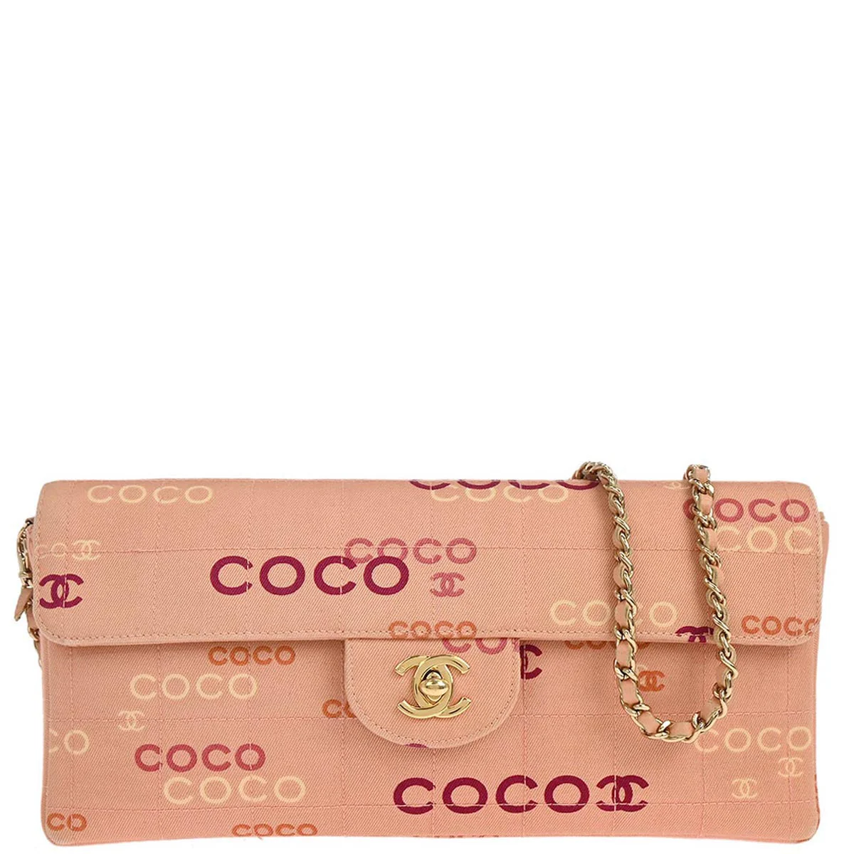 Chanel 2000-2002 Pink Canvas COCO East West Choco Bar Shoulder Bag