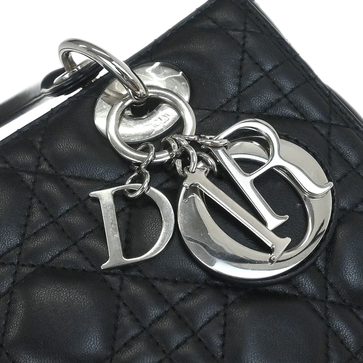 Christian Dior Black Lambskin Lady Dior Cannage 2way Shoulder Handbag - Image 4
