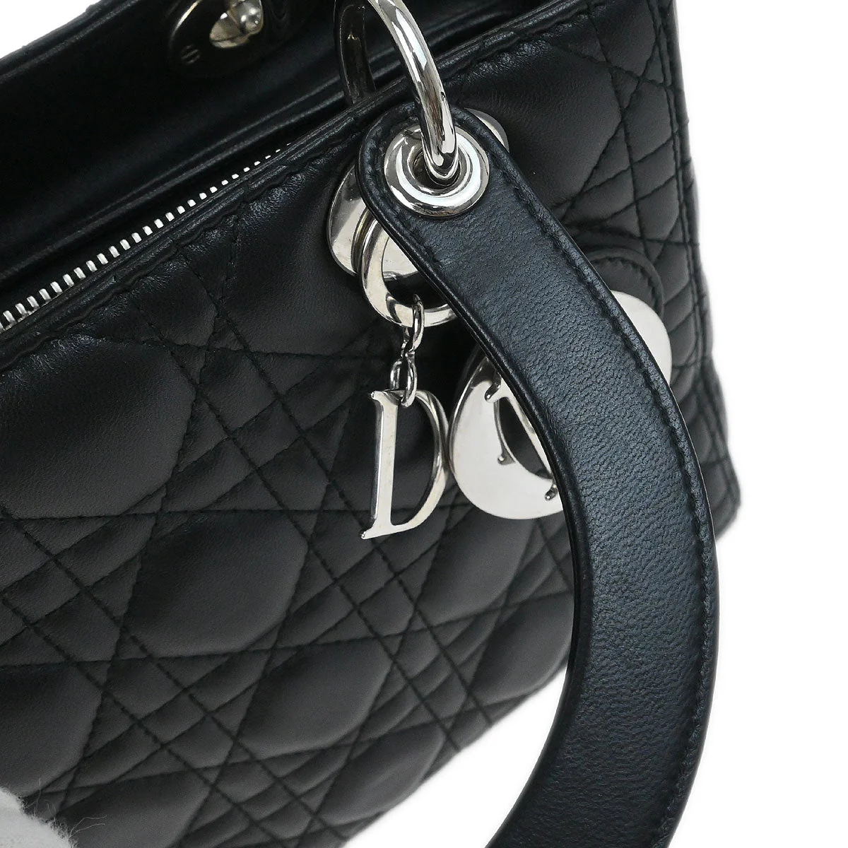 Christian Dior Black Lambskin Lady Dior Cannage 2way Shoulder Handbag - Image 5