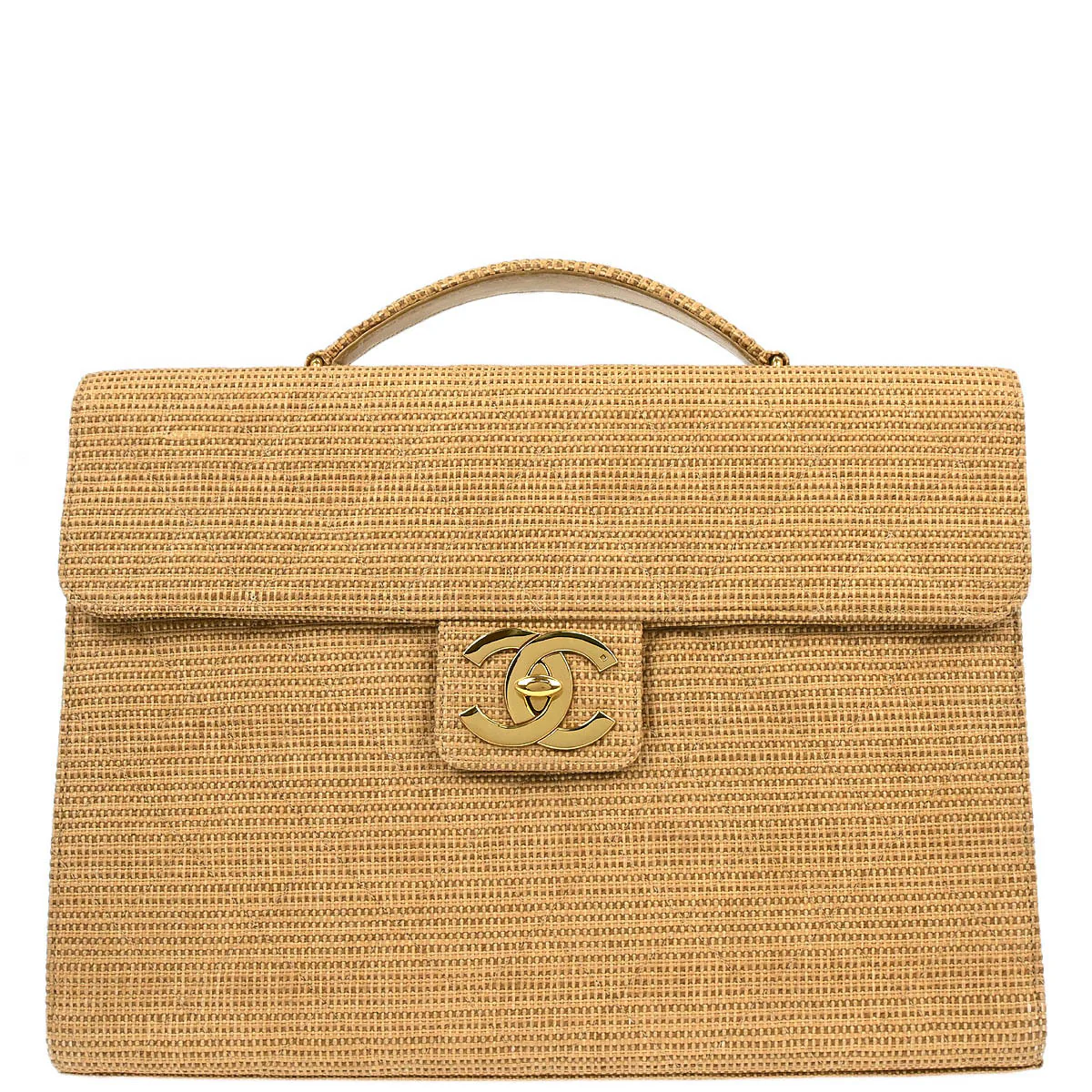 Chanel 2000-2002 Beige Straw Briefcase Business Handbag