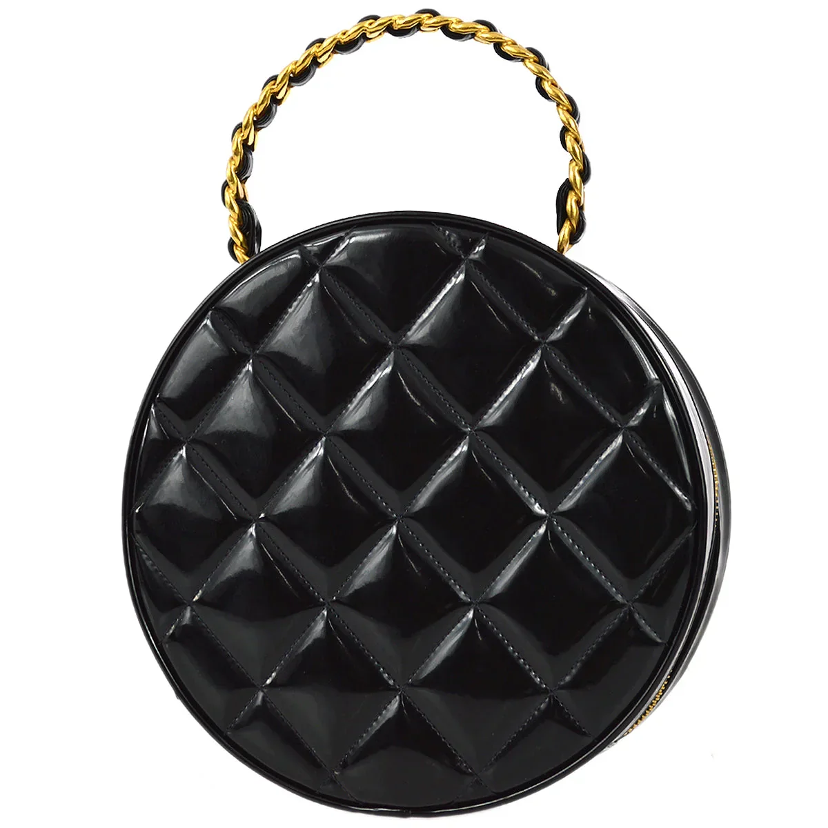 Chanel 1994-1996 Black Patent Leather Round Vanity Handbag - Image 2