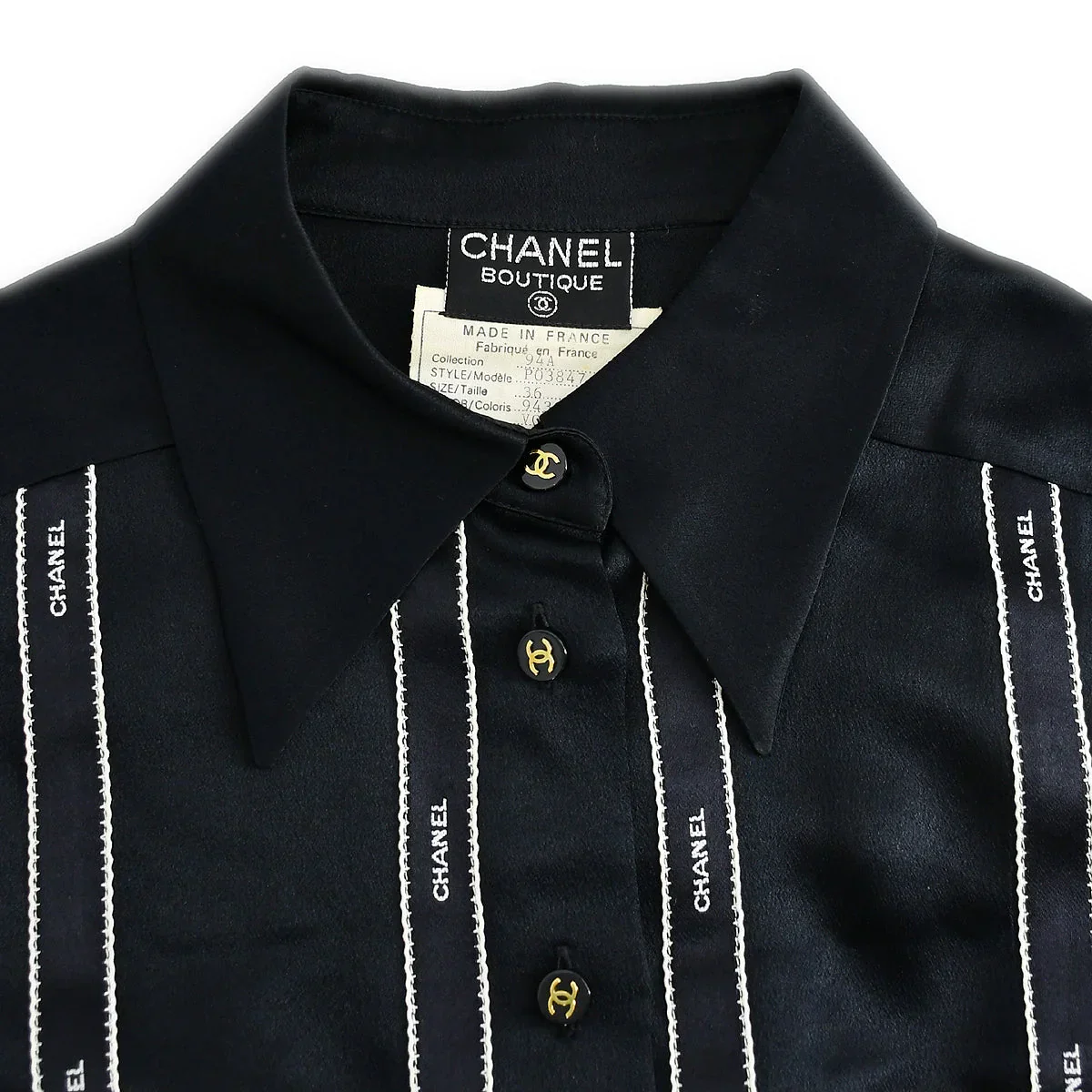 Chanel Fall 1994 logo-print silk shirt #36 - Image 3