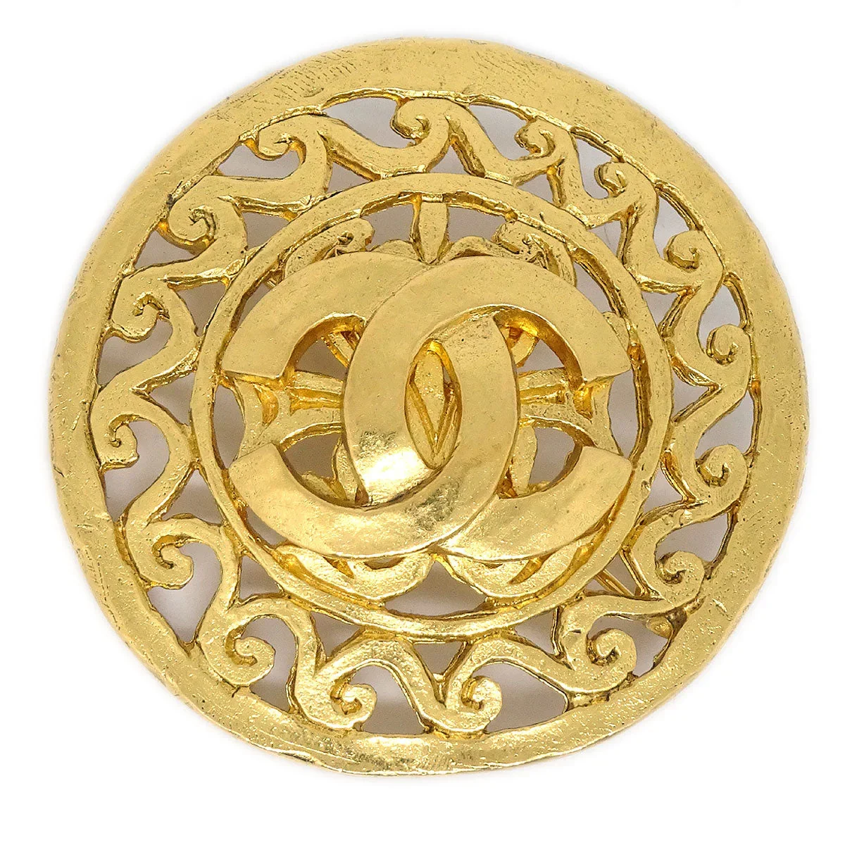CHANEL1995 Fretwork Paisley Brooch Pin Gold 95A