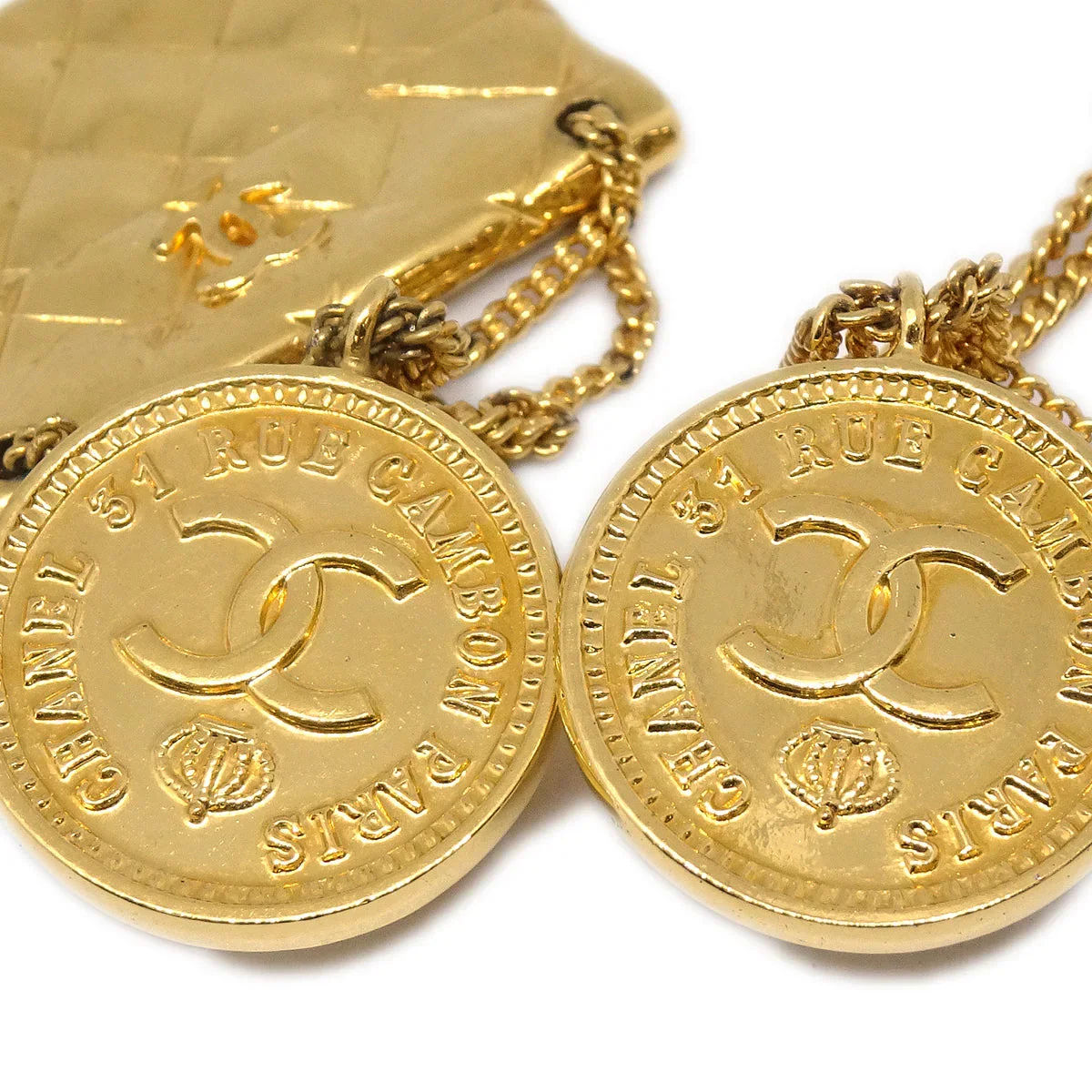 Chanel 1988 Bag Dangle Earrings Clip-On Gold 23 - Image 3