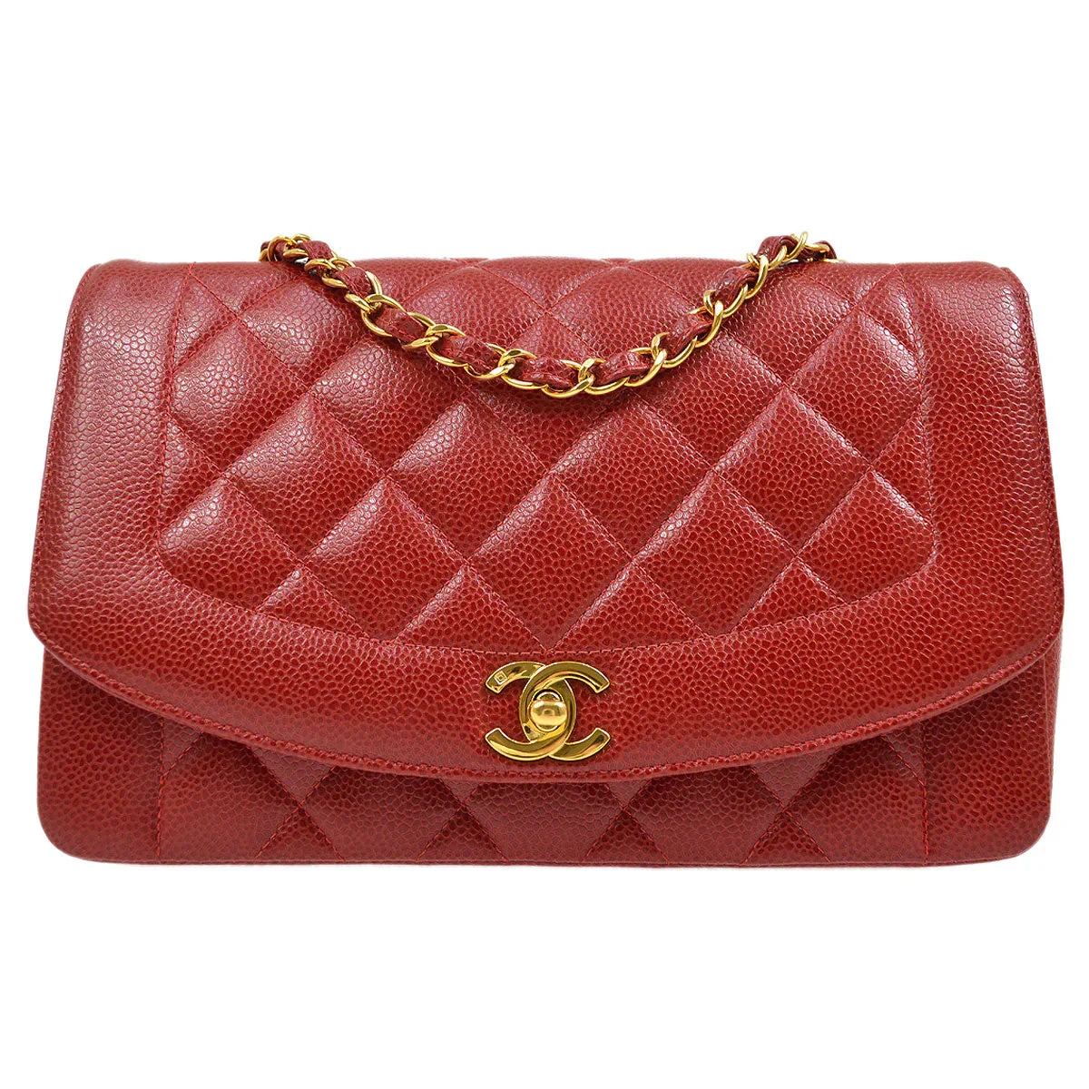 Chanel 1994-1996 Red Caviar Medium Diana Flap Bag