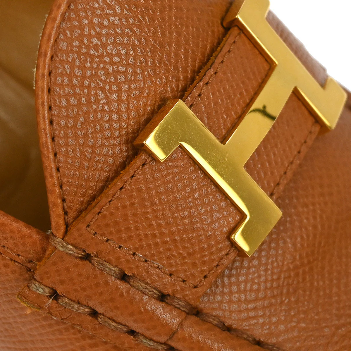 Hermes * Gold Courchevel Constence Loafers Shoes #35 1/2 - Image 4