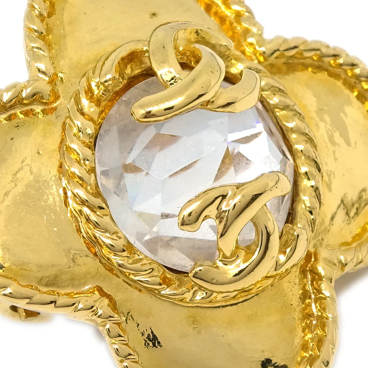 Chanel Gold Earrings Clip-On Rhinestone 95A - Image 4