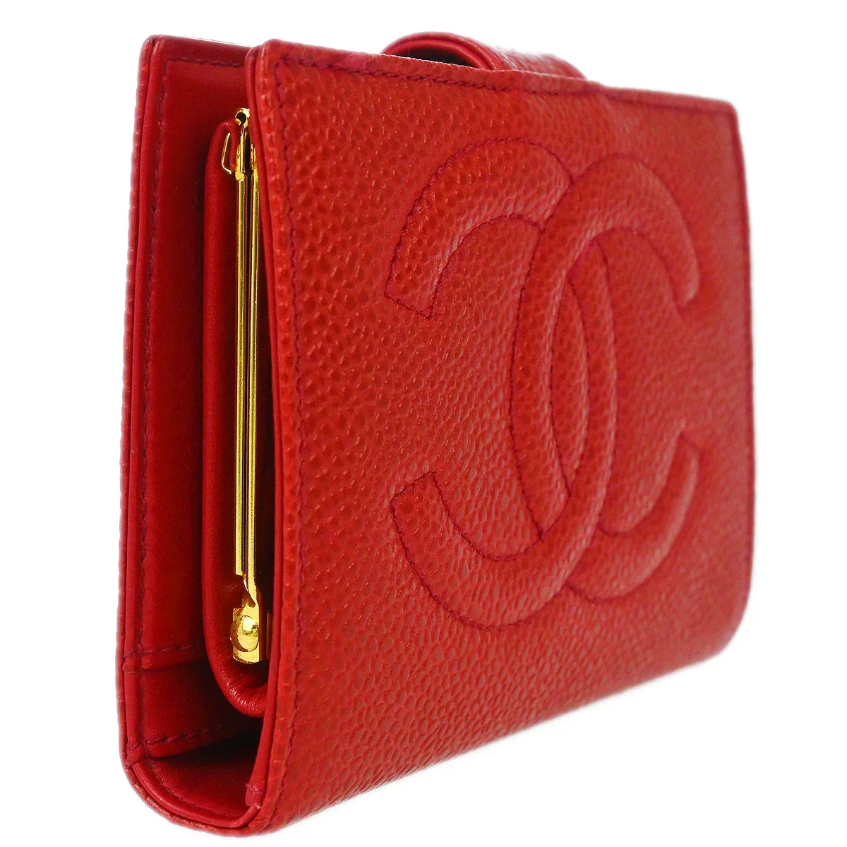 Chanel 1994-1996 Red Caviar Bifold Wallet Purse - Image 3