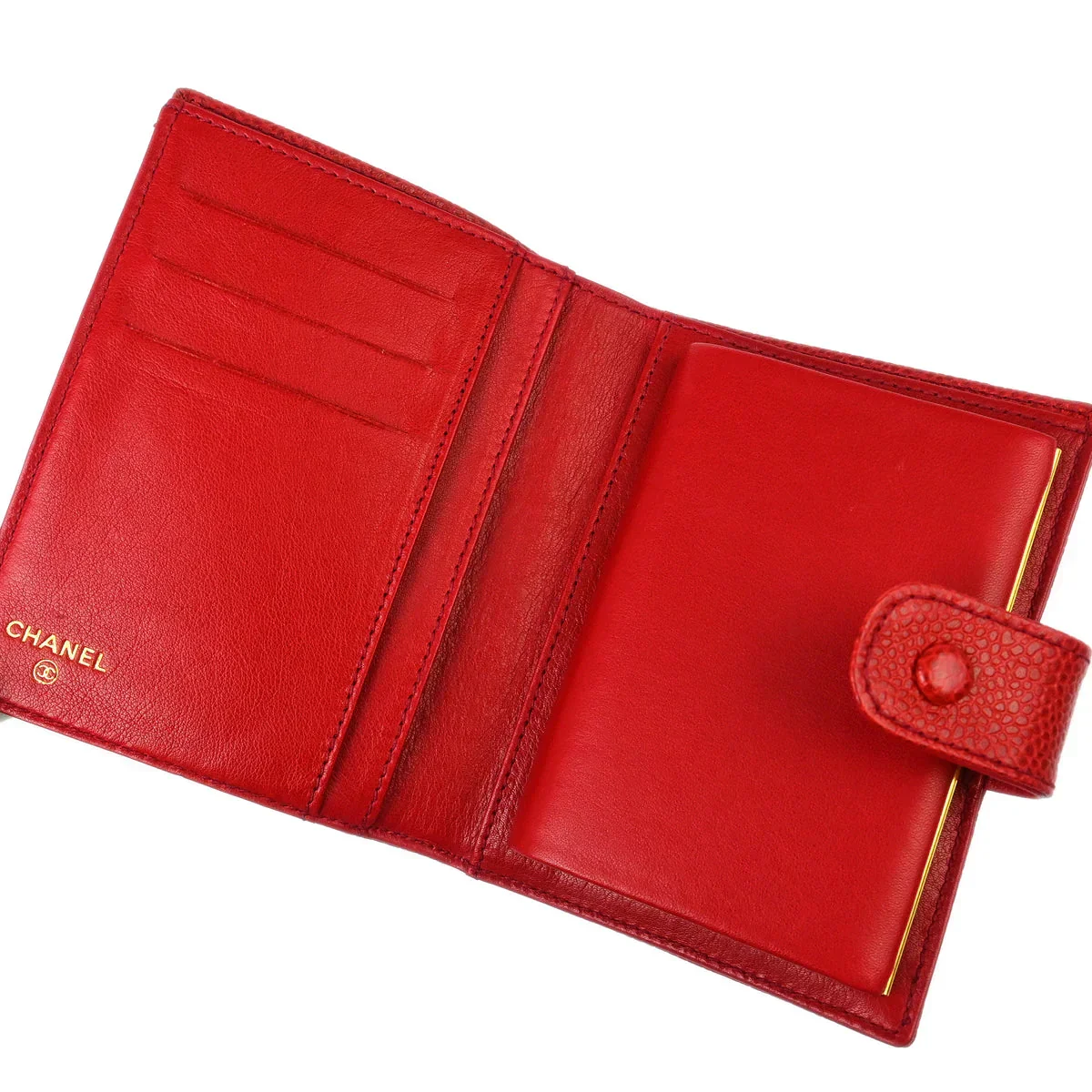Chanel 1994-1996 Red Caviar Bifold Wallet Purse - Image 4