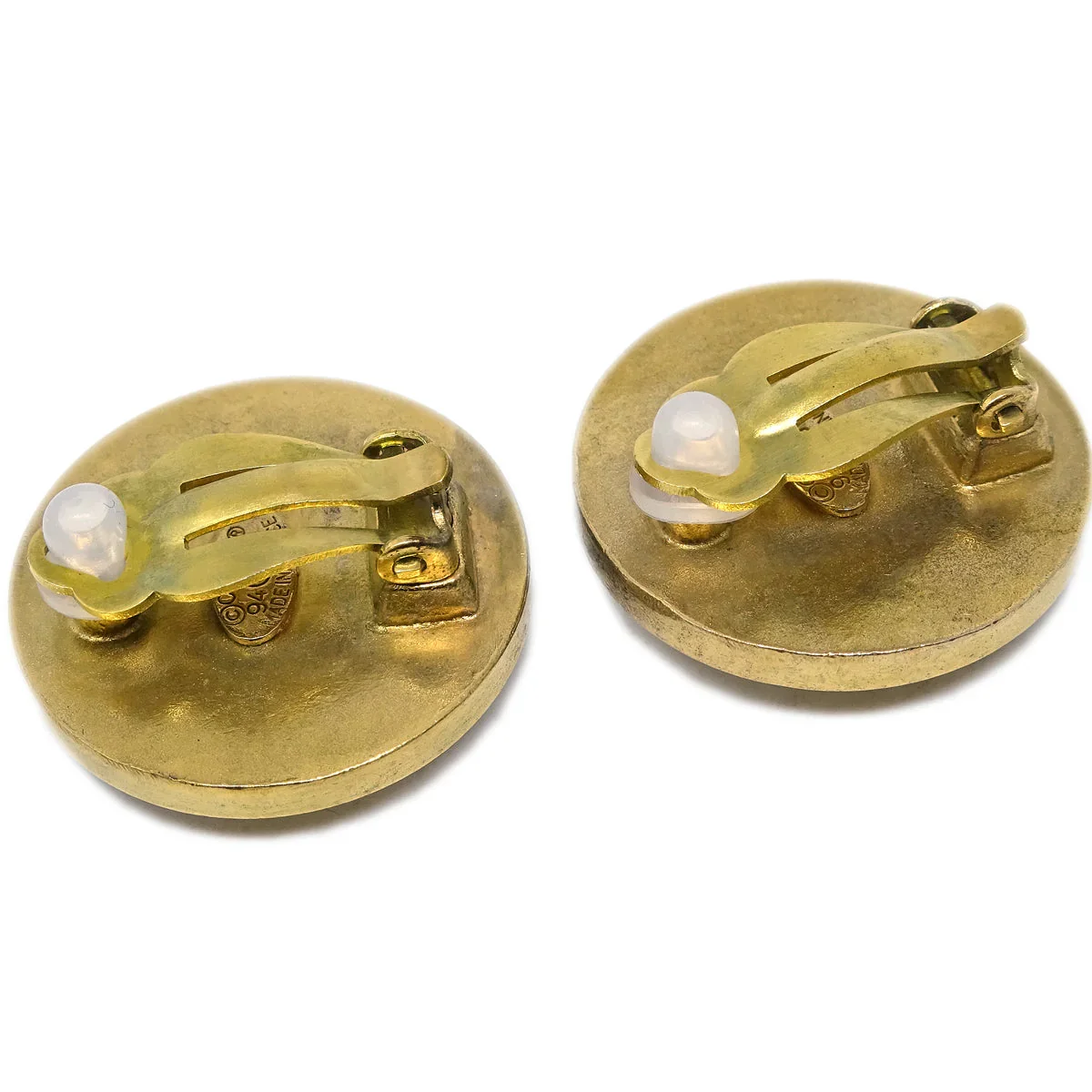 Chanel Button Earrings Clip-On Black Gold 94P - Image 3