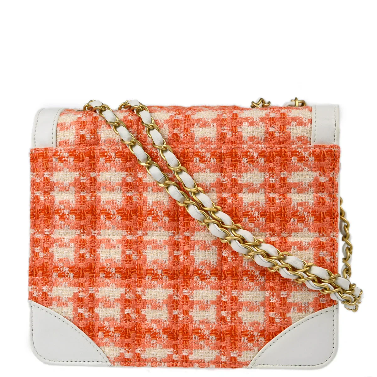 Chanel 2000-2002 White Orange Tweed Single Flap Shoulder Bag - Image 2