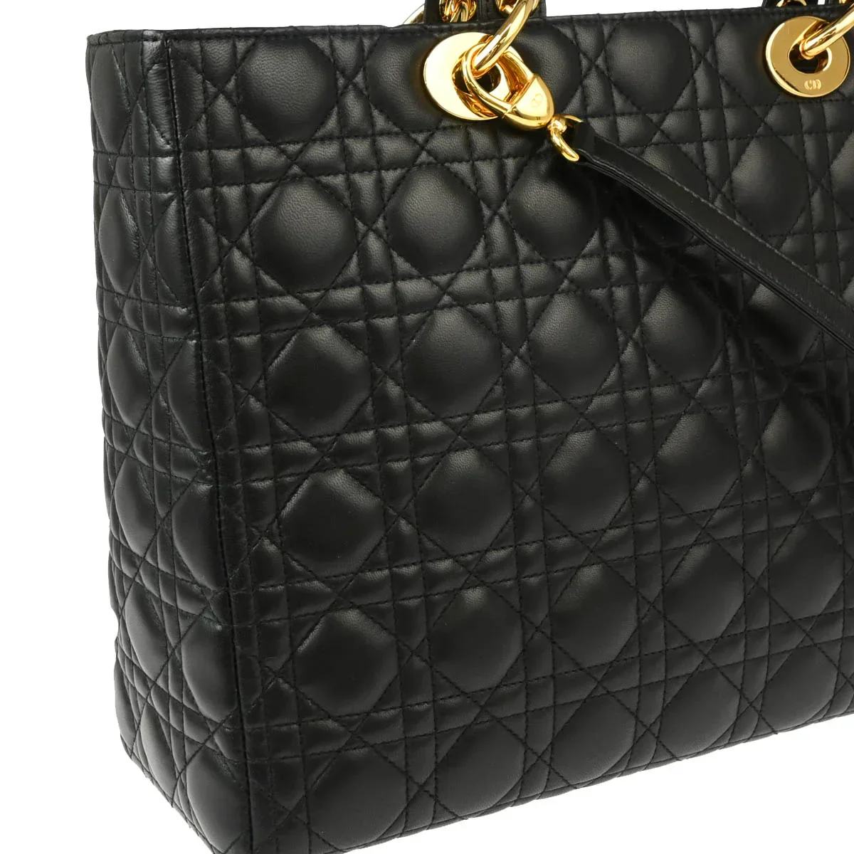 Christian Dior 2000 Black Lambskin Large Lady Dior Cannage 2way Shoulder Handbag - Image 3
