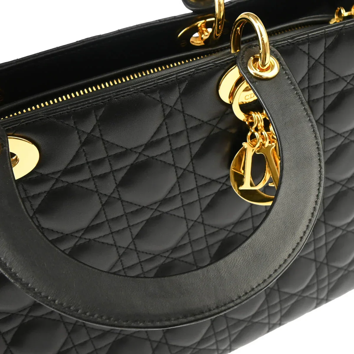 Christian Dior 2000 Black Lambskin Large Lady Dior Cannage 2way Shoulder Handbag - Image 6