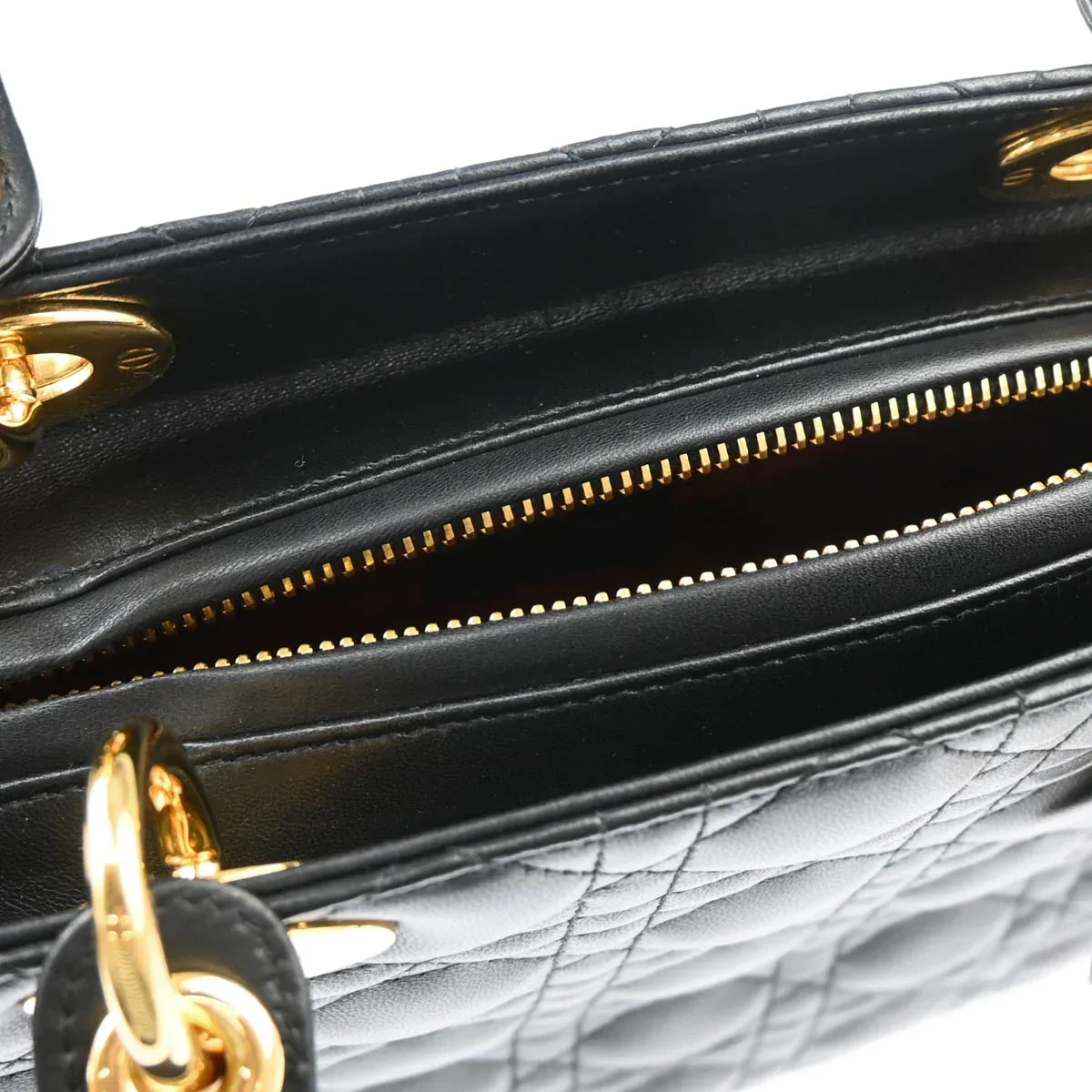 Christian Dior 2000 Black Lambskin Large Lady Dior Cannage 2way Shoulder Handbag - Image 7