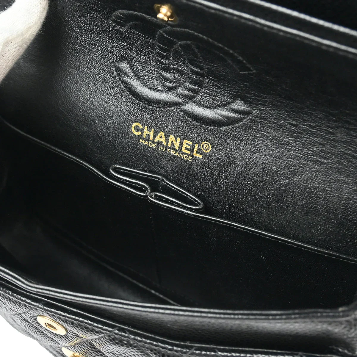 Chanel 2002-2003 Black Caviar Small Classic Double Flap Shoulder Bag - Image 9