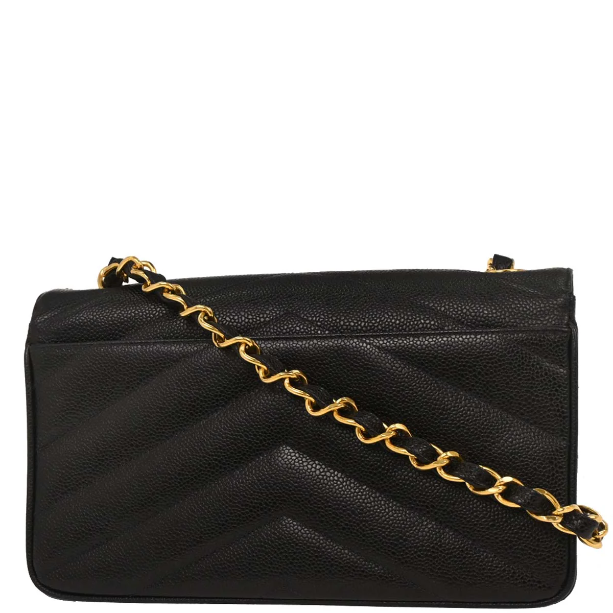 Chanel 1994-1996 Black Caviar Chevron Shoulder Bag - Image 2