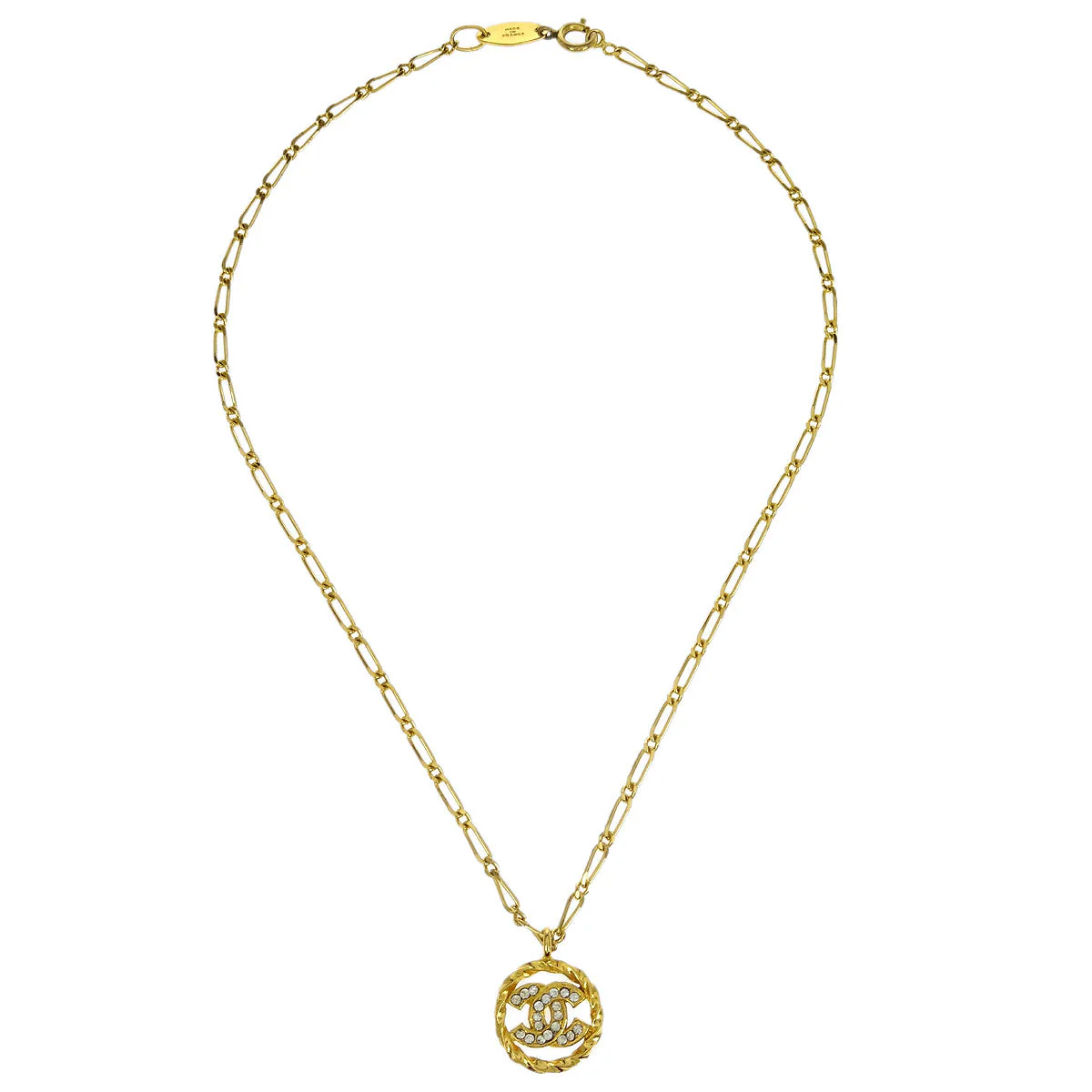 Chanel Medallion Pendant Necklace Rhinestone Gold 3438/1982 - Image 2