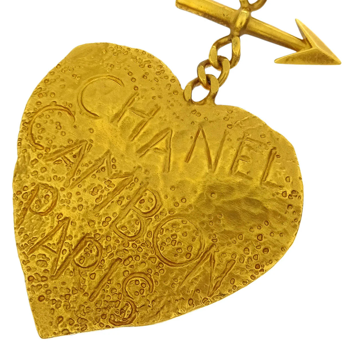 Chanel Dangle Heart Arrow Earrings Gold Clip-On 93P - Image 2
