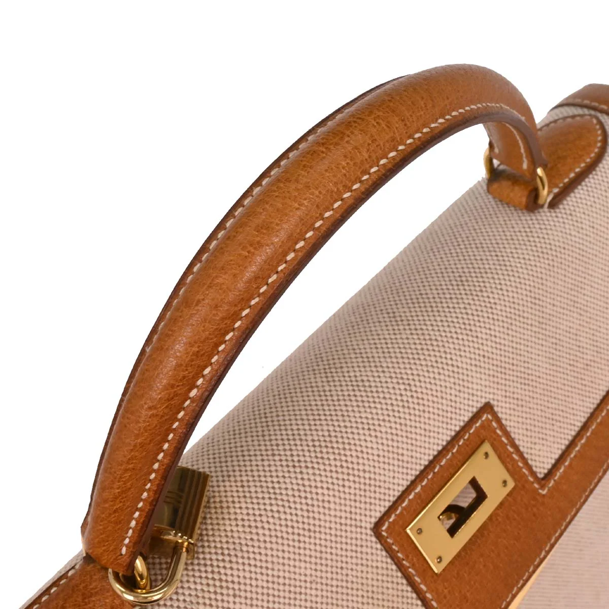 Hermes Beige Gold Toile H Pigskin Kelly 32 Sellier Handbag - Image 3