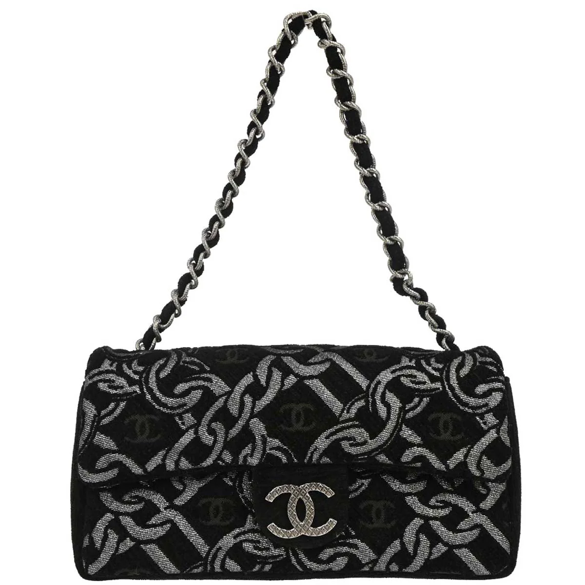 Chanel 2005-2006 Black Canvas Chain Print Handbag