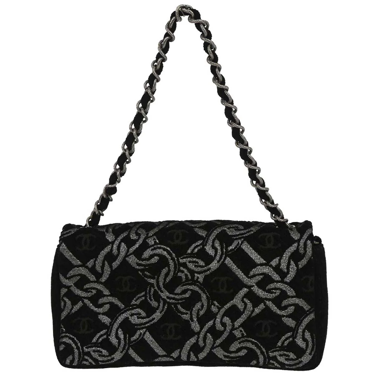 Chanel 2005-2006 Black Canvas Chain Print Handbag - Image 2