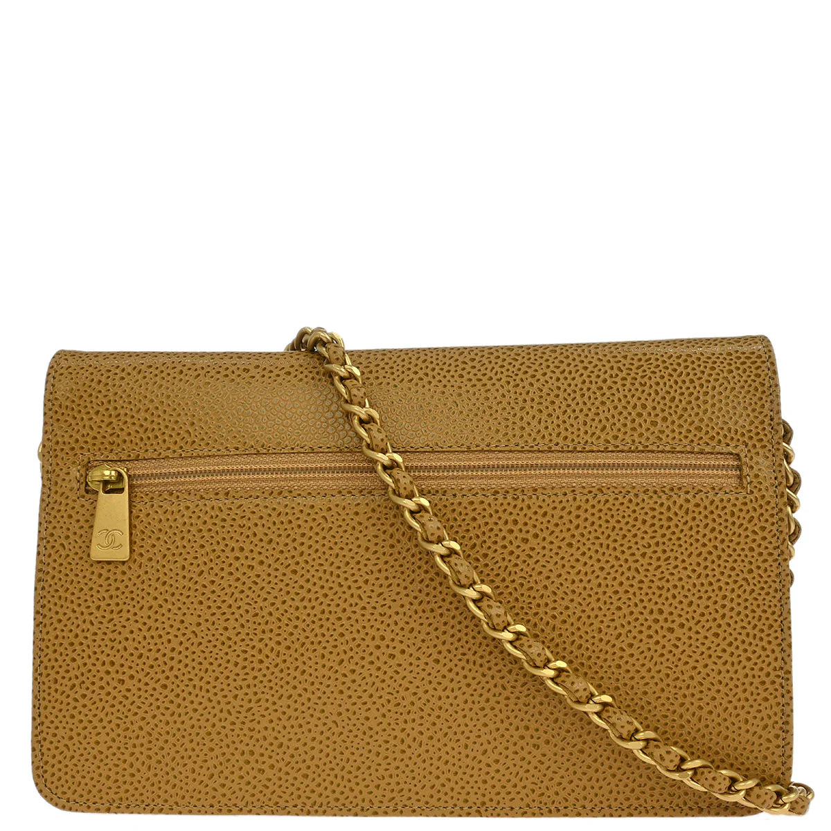 Chanel 2002-2003 Beige Caviar Timeless WOC Wallet on Chain Shoulder Bag - Image 2
