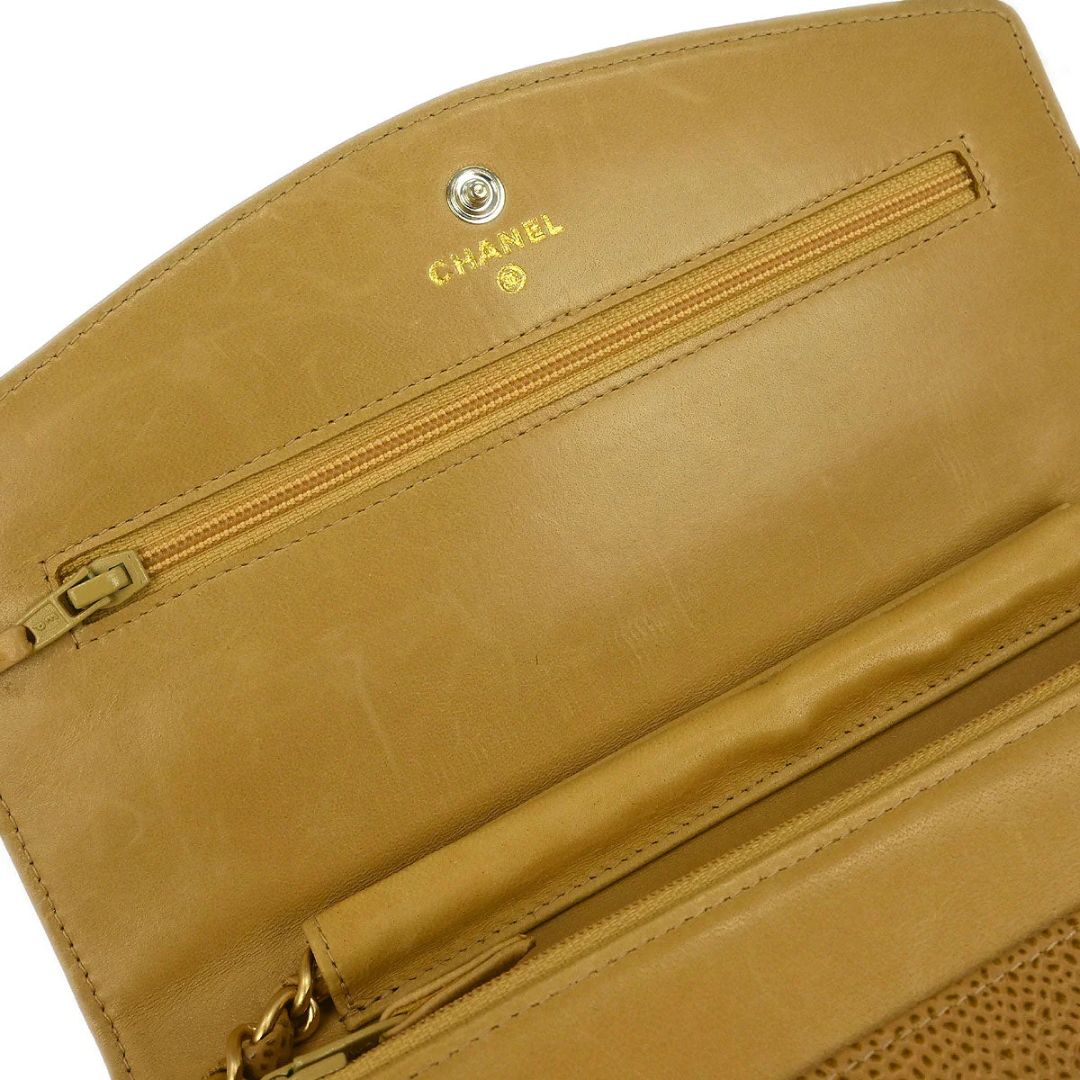 Chanel 2002-2003 Beige Caviar Timeless WOC Wallet on Chain Shoulder Bag - Image 3