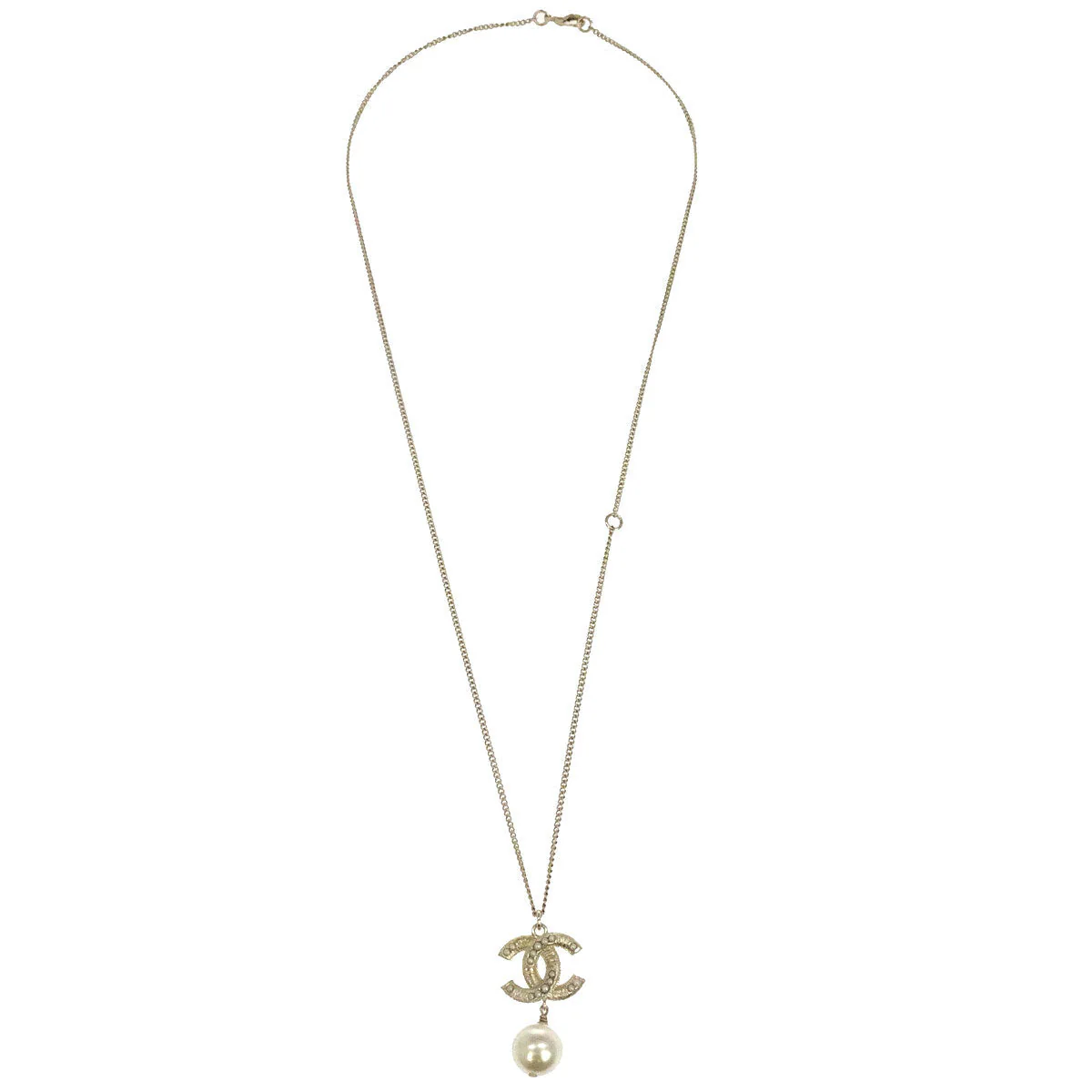 Chanel Chain Pendant Necklace Gold Costume Pearl B16P - Image 2
