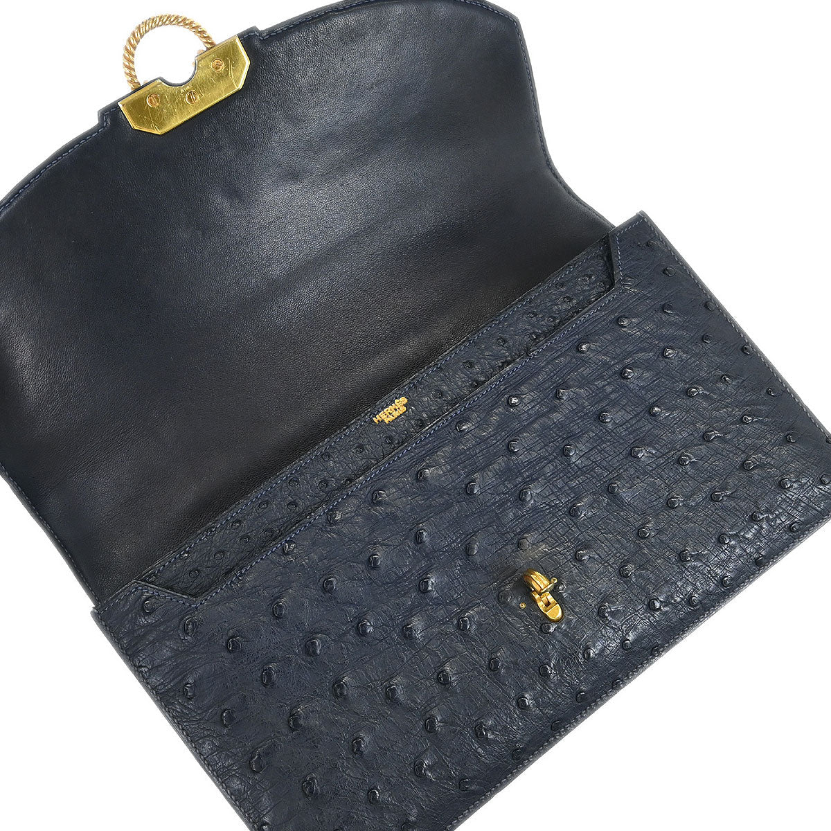 Hermes * 1964 Blue Indigo Ostrich Cordeliere Handbag - Image 7