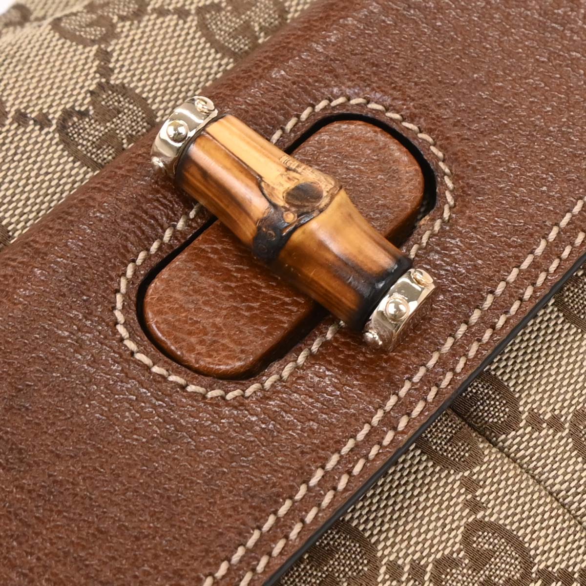 Gucci Beige Bamboo GG Handbag - Image 5
