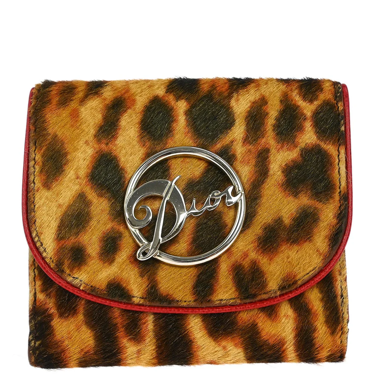 Christian Dior Brown Pony Hair Leopard Print Wallet