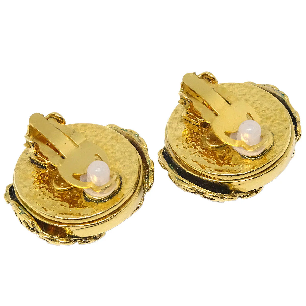 Chanel Button Earrings Clip-On Gold Costume Pearl 94P - Image 3