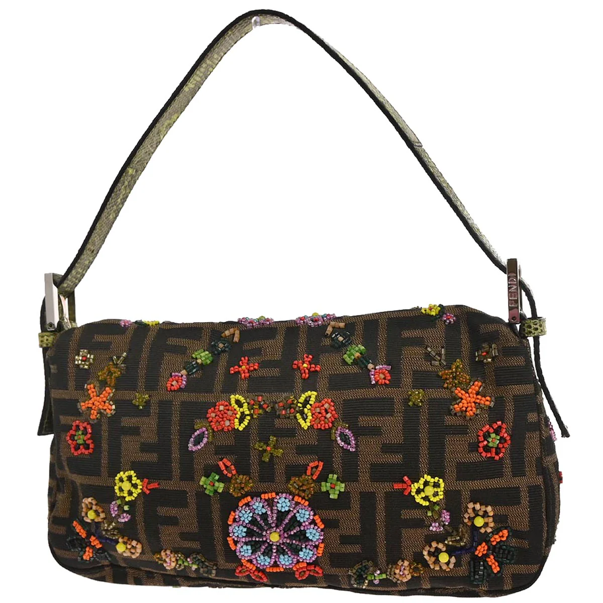 Fendi * Brown Beaded Zucca Baguette Handbag - Image 2