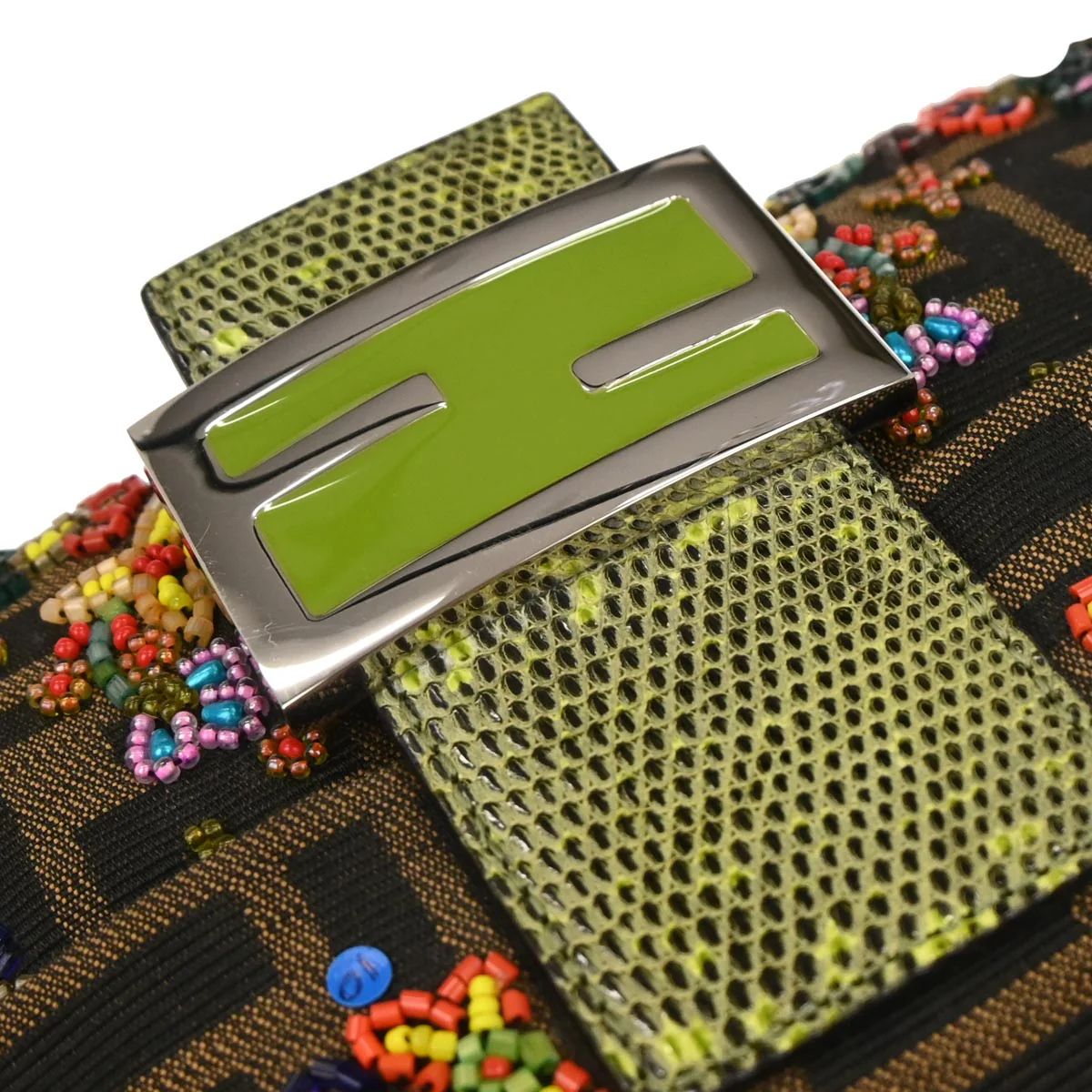 Fendi * Brown Beaded Zucca Baguette Handbag - Image 3