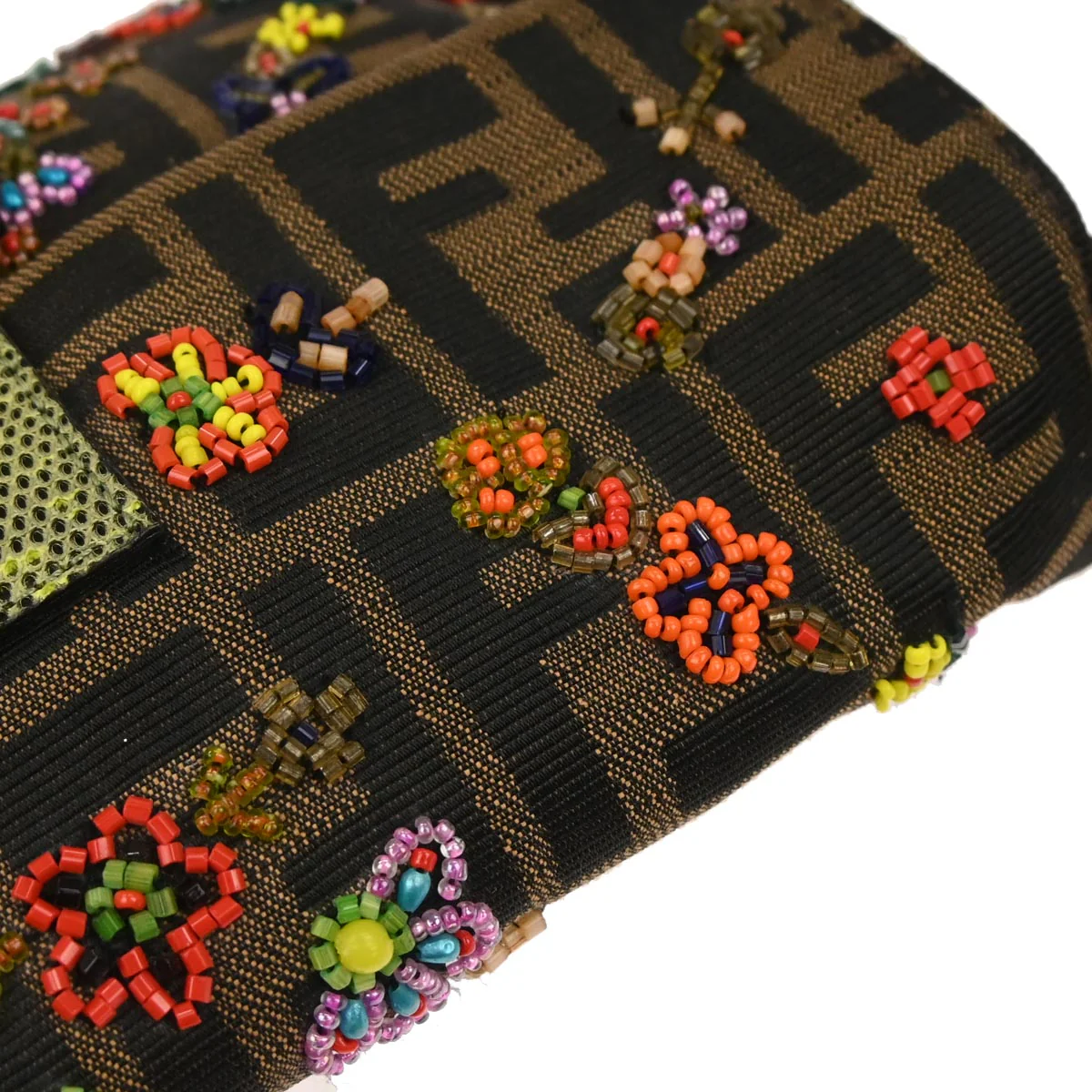 Fendi * Brown Beaded Zucca Baguette Handbag - Image 4