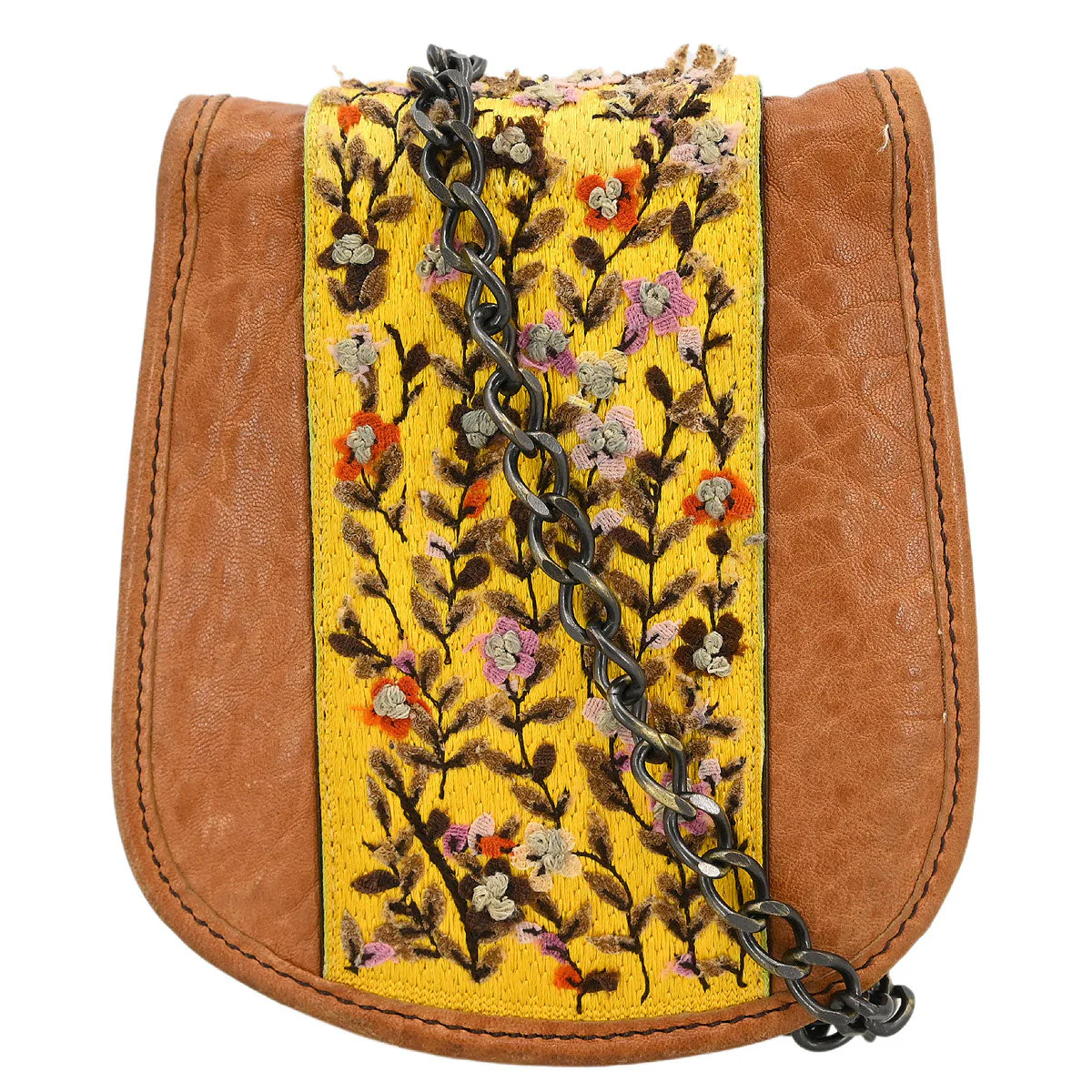Fendi Brown Flower Motif Beaded Shoulder Bag - Image 2