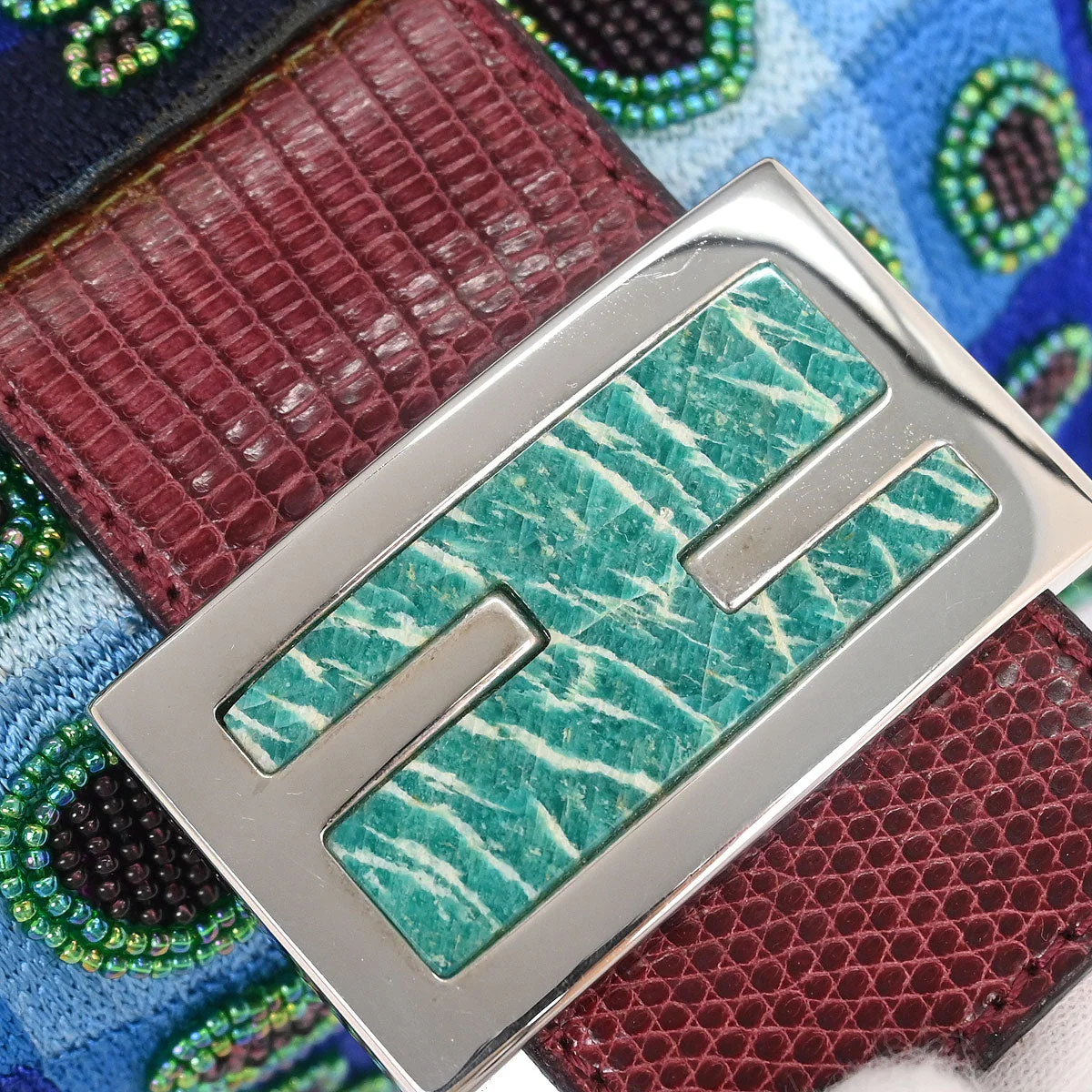 Fendi * Blue Purple Lizard Beaded Handbag - Image 4